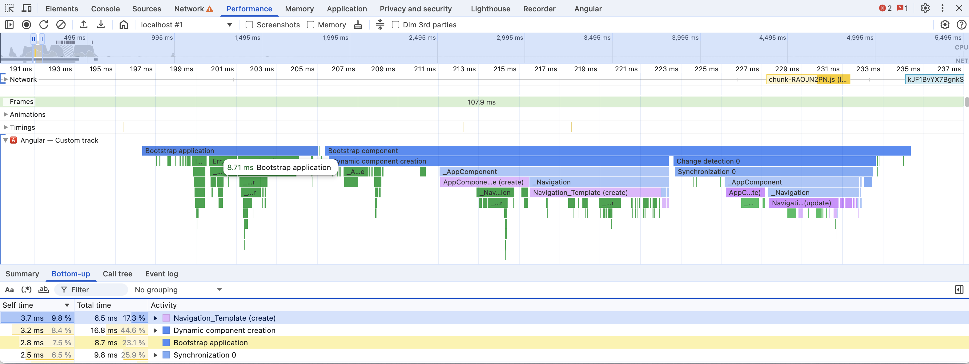 Profile data: bootstrap application
